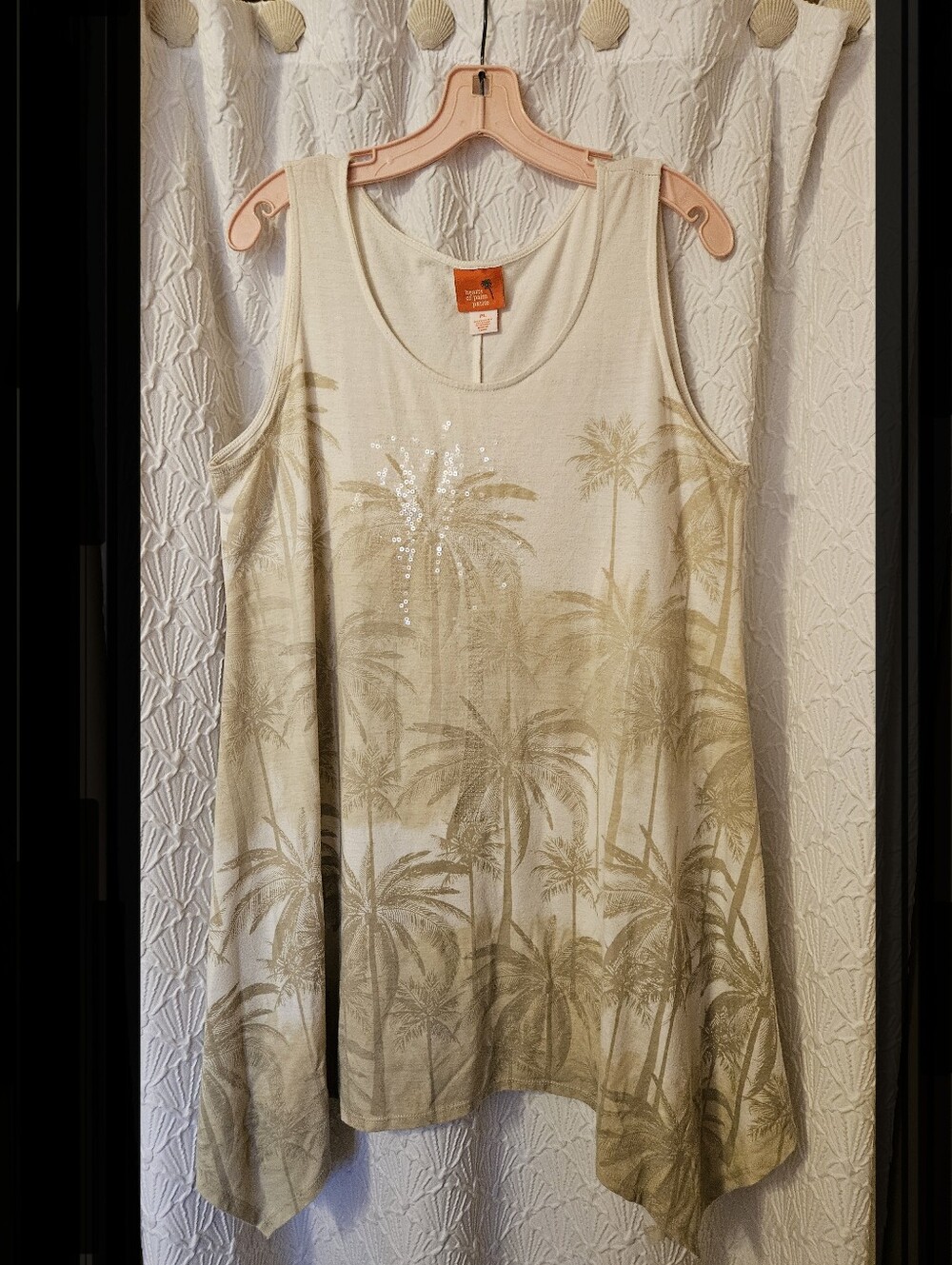 hearts of palm Cream Palm Print Blouse with Subtle Sequins